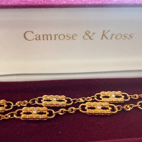 Camrose & Kross Jacqueline Kennedy Paper Clip Bracelet 24K Gold Plated with Crys - Picture 2 of 10